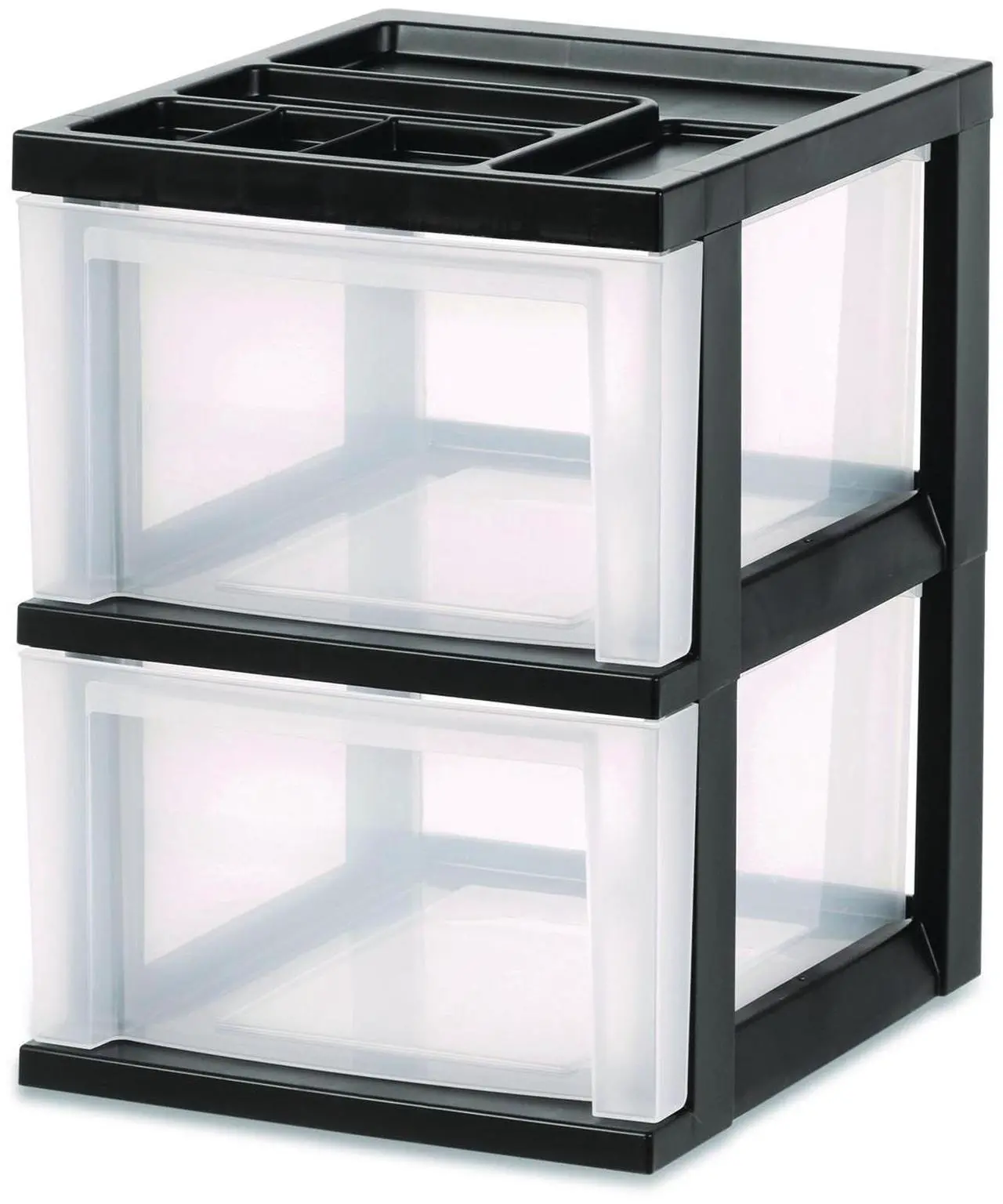 Main image of 2-Compartment Desktop Stackable Storage Drawer 12.17 x 14.33 x 16.77 Black/Translucent White 116352