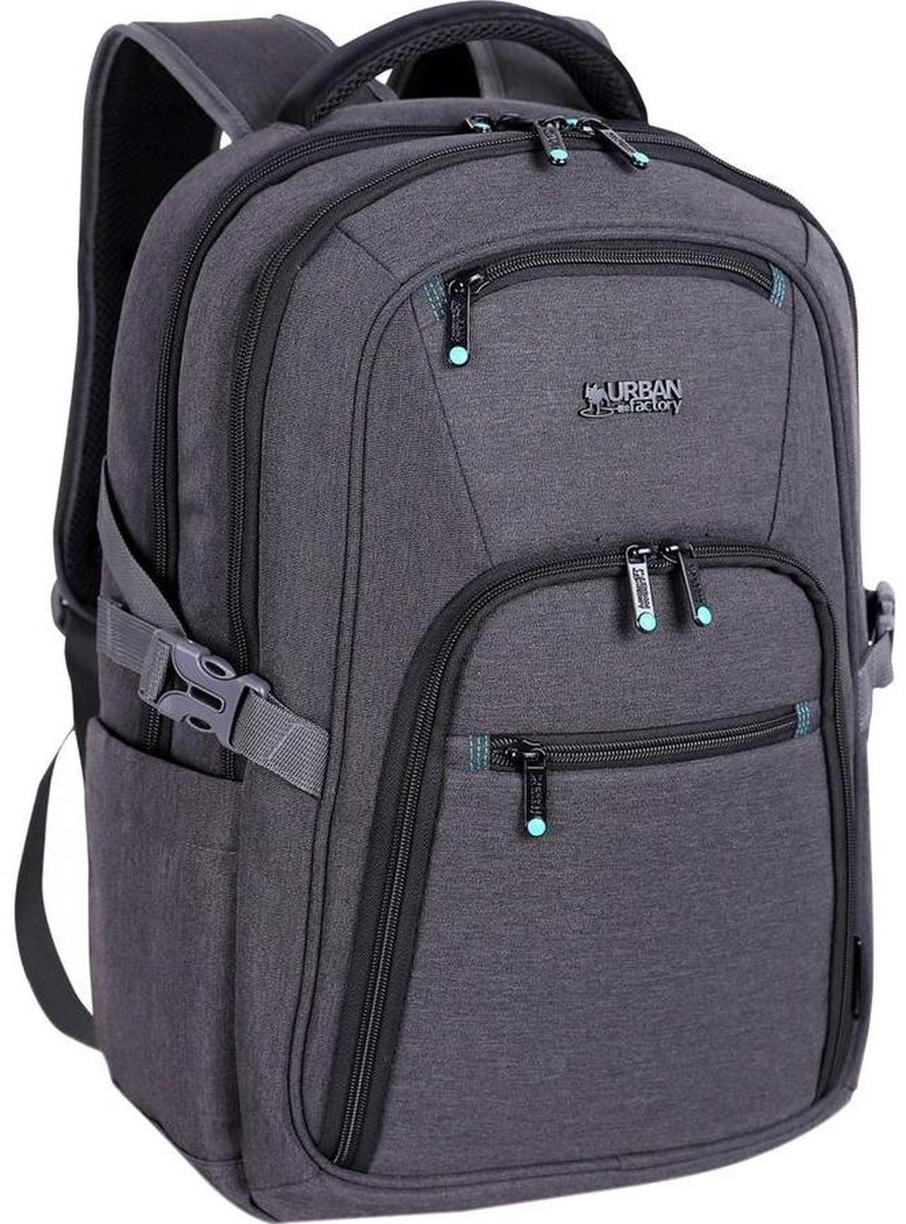 Alt view image 2 of 3 - Urban Factory Carrying Case (Backpack) for 10.5" to 17.3" Notebook, Tablet, Smartphone - Gray/Black - Water Resistant, Shock Absorbing, Drop Resistant - Heather, Recycled Polyethylene Tereph