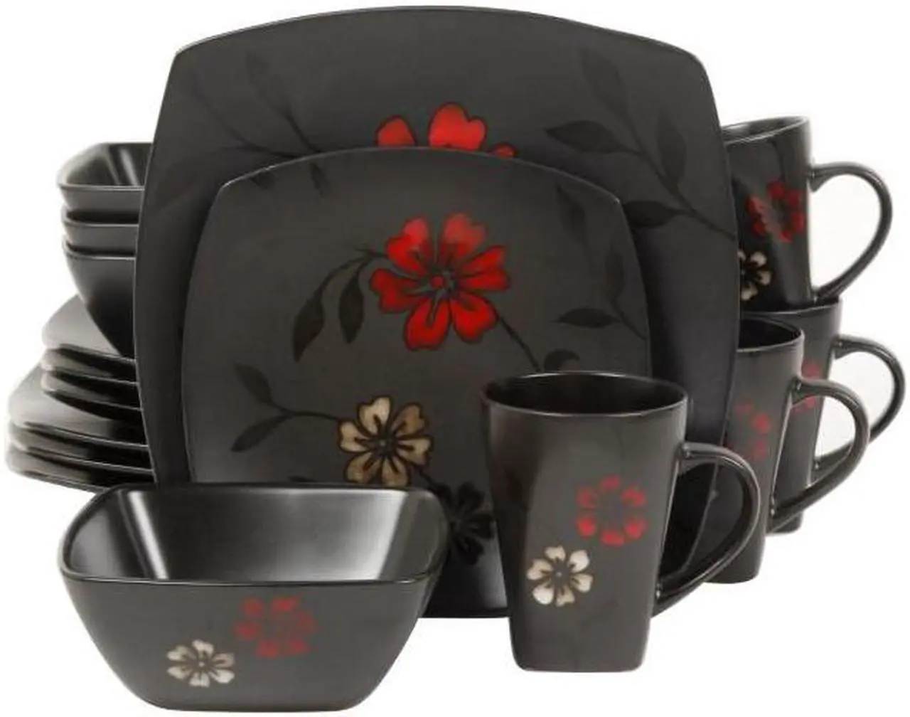 Alt view image 6 of 9 - Gibson Evening Blossom Reactive Glaze Stoneware Dinnerware Set,16 Piece