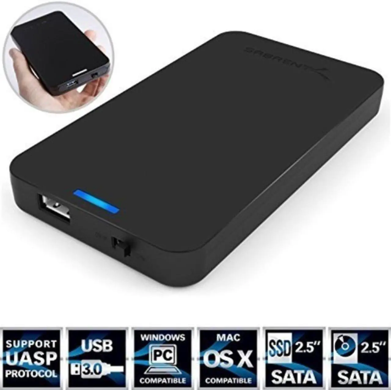 Alt view image 9 of 9 - SABRENT 2.5-Inch SATA to USB 3.0 Tool-Free External Hard Drive Enclosure [Optimized for SSD, Support UASP SATA III] Black (EC-UASP)