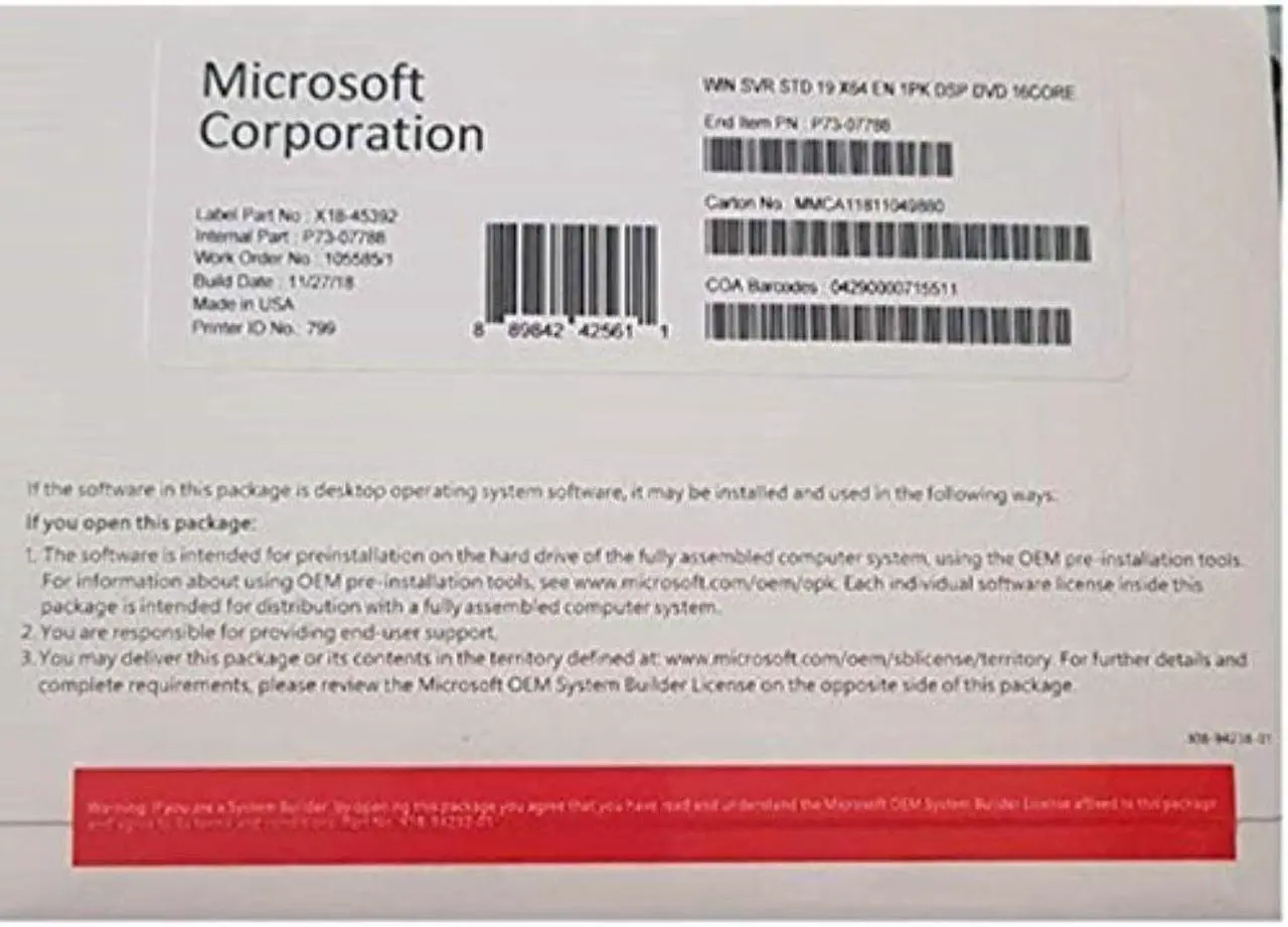Alt view image 2 of 2 - Windows Server Standard 2019 - Base License (16-Core, DVD) - OEM