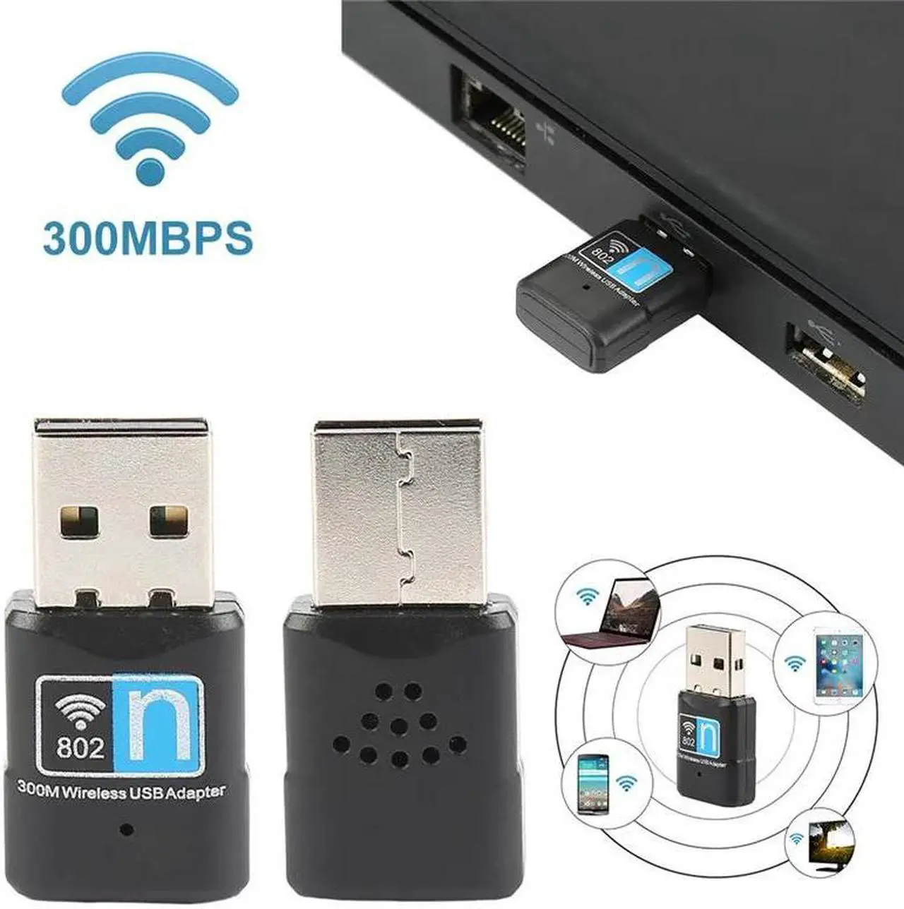 Main image of Wireless WiFi Adapter Black USB Internet Network Card Mini Receiver 300Mbps Signal Adapter Wi-Fi Dongle Antenna Networking