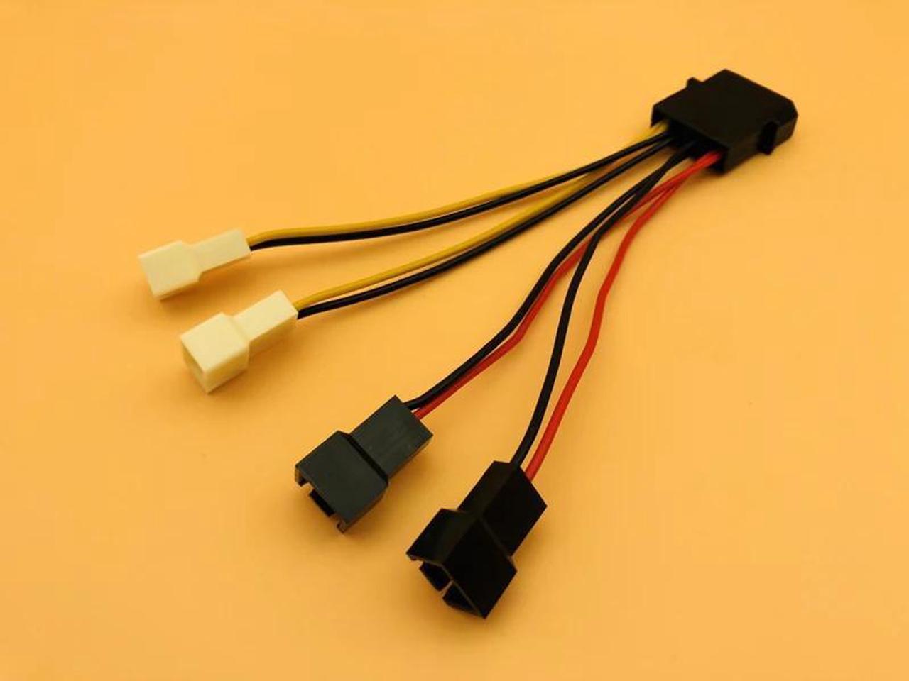 Computer Cooling Fan Power Cables 4Pin Molex to 3Pin Fan Power Cable Adapter Connector 12v*2/5v*2 for CPU PC Case Fan Cables