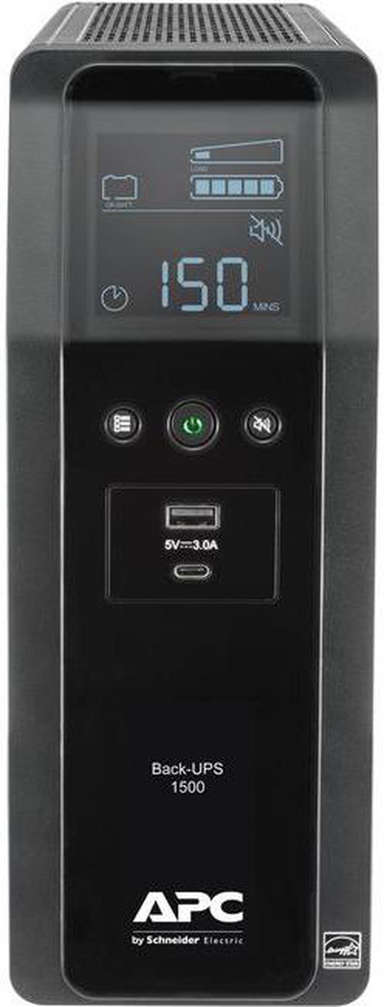 Alt view image 10 of 11 - APC BN1500M2 Back-UPS Pro, 1500VA, Tower, 120V, 10 NEMA 5-15R outlets, LCD, 1 USB Type C + 1 USB Type A ports - External - 16 Hour Recharge - 3.10 Minute Stand-by - 120 V Input - 120 V AC Output