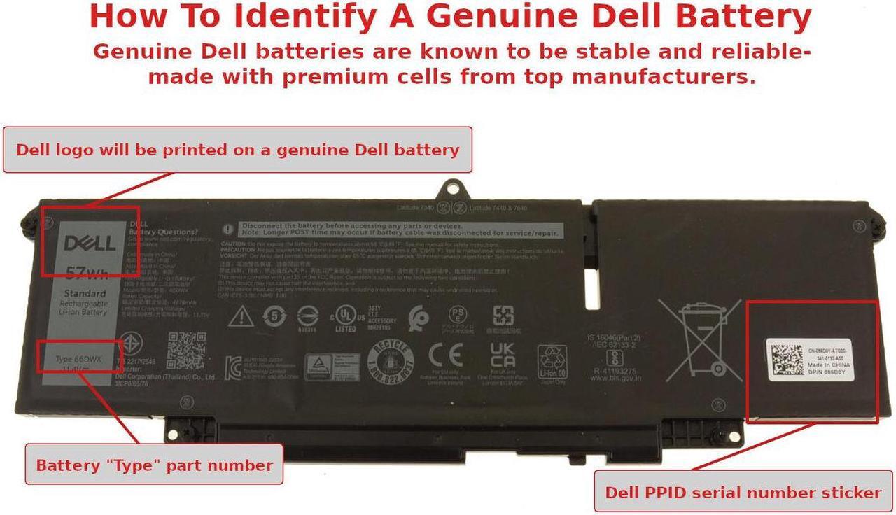 Alt view image 5 of 5 - New  Dell OEM Original Latitude 7440 7340 7640 57Wh 3-cell Laptop Battery 66DWX