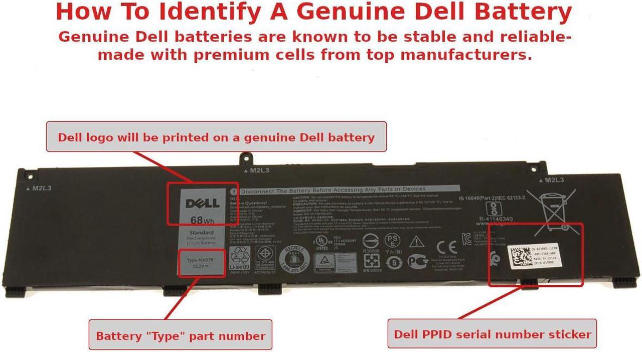 Alt view image 7 of 7 - New Genuine Dell MV07R 0MV07R JJRRD 0JJRRD 72WGV W5W19 Battery 68Wh