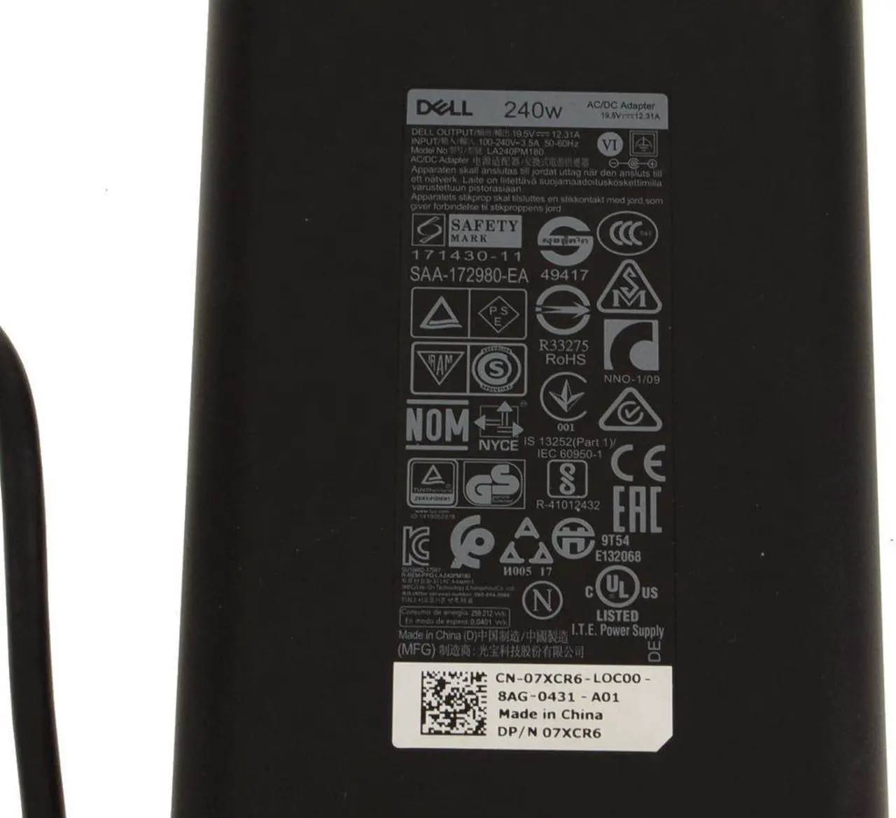 Alt view image 8 of 8 - Dell OEM Precision 7730 7740 Laptop Charger 240 watt Genuine  AC adapter 7XCR6