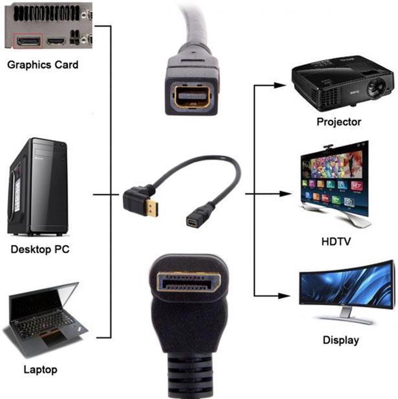 Chenyang Cable Down Angled DP DisplayPort 90 Degree to Mini DP DisplayPort  Female Cable for Displays Monitors