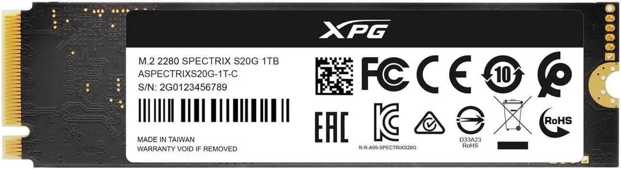 Alt view image 7 of 8 - XPG Spectrix S20G Series: 1TB Internal Solid State Drive PCIe Gen3x4 M.2 2280