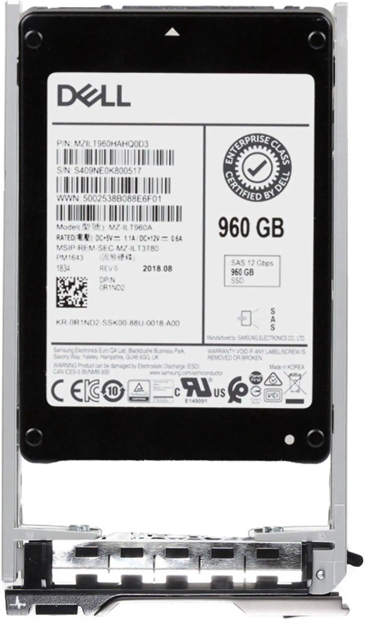 Alt view image 5 of 5 - Dell 960GB 12Gbps SAS RI TLC 2.5 SSD PM1643 (ME4) CPO (R1ND2-R)