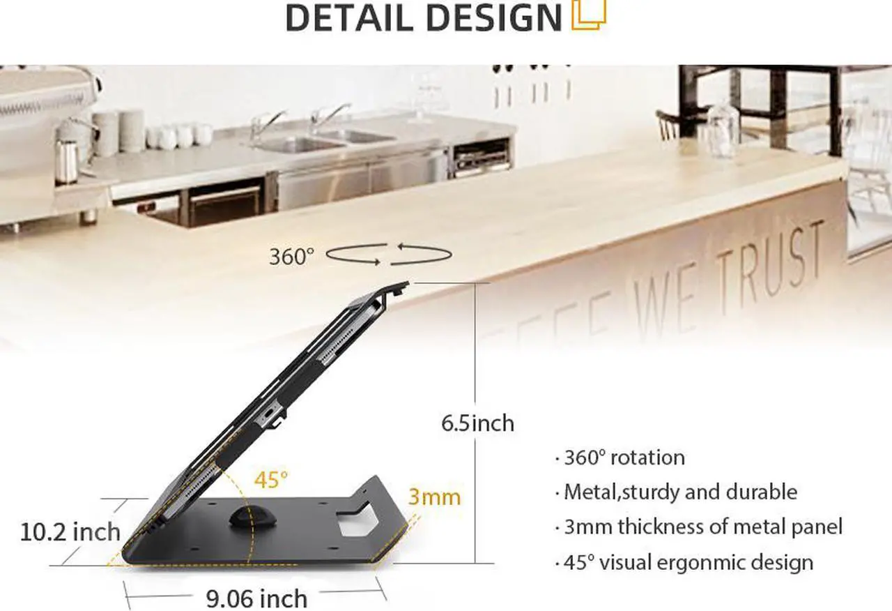 Alt view image 5 of 5 - Beelta Retail Tablet Stand for 10.2 inch iPad 7th/8th Generation, Business Desktop POS iPad Stand, Anti Theft Kiosk Countertop iPad Stand Holder, 360° Swivel Base, for Office Reception, Metal, White
