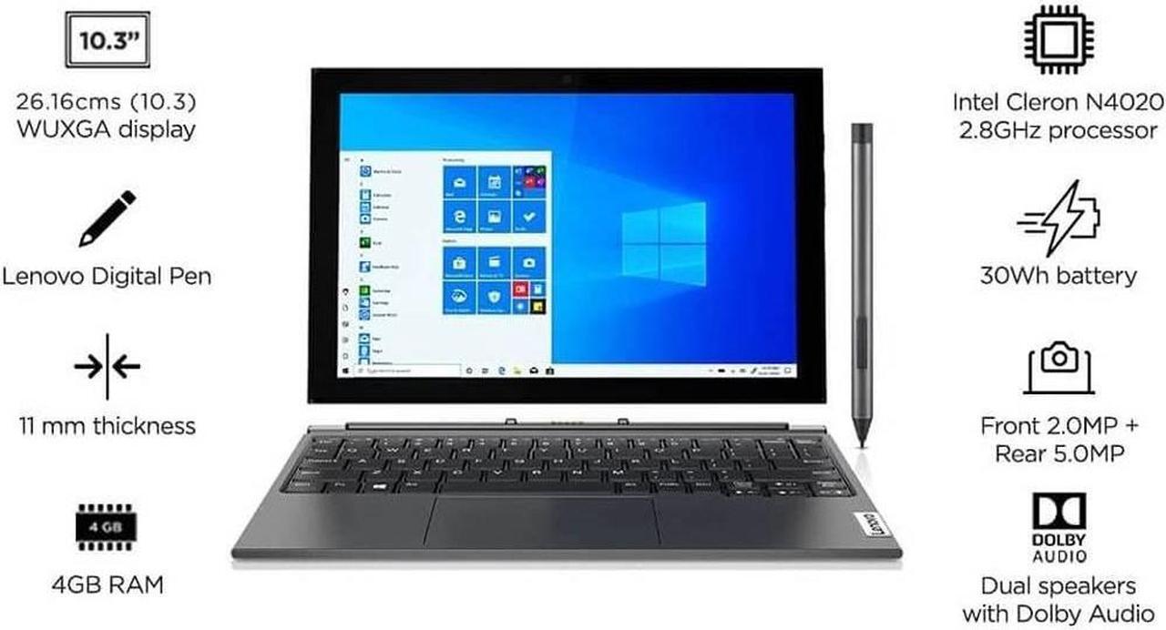 Alt view image 8 of 20 - Lenovo IdeaPad Duet 3 10IGL5 Intel Celeron N4020 4GB Memory 64 GB eMMC Intel UHD Graphics 600 10.3" Touchscreen 1920 x 1200 Detachable 2-in-1 Laptop Windows 10 Pro 64-bit 82AT006HUS