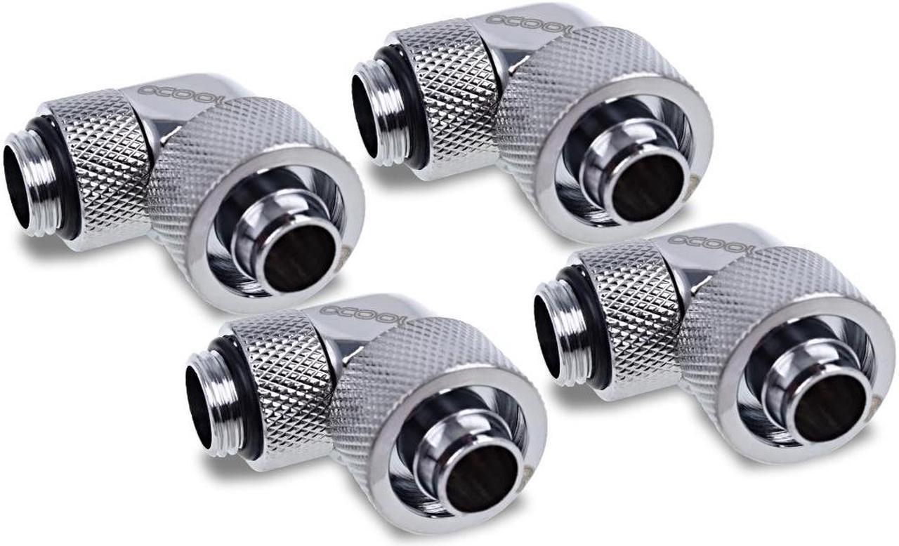 Alphacool Eiszapfen 16/10mm Compression Fitting 90 Rotatable G1/4 - Chrome - Four Pack (17614)