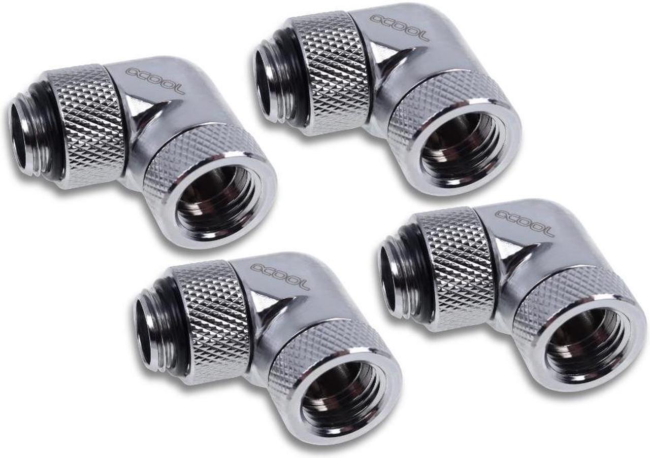 Alphacool Eiszapfen Angled Adaptor 90 G1/4 OT to G1/4 IT - Chrome - Four Pack (17617)