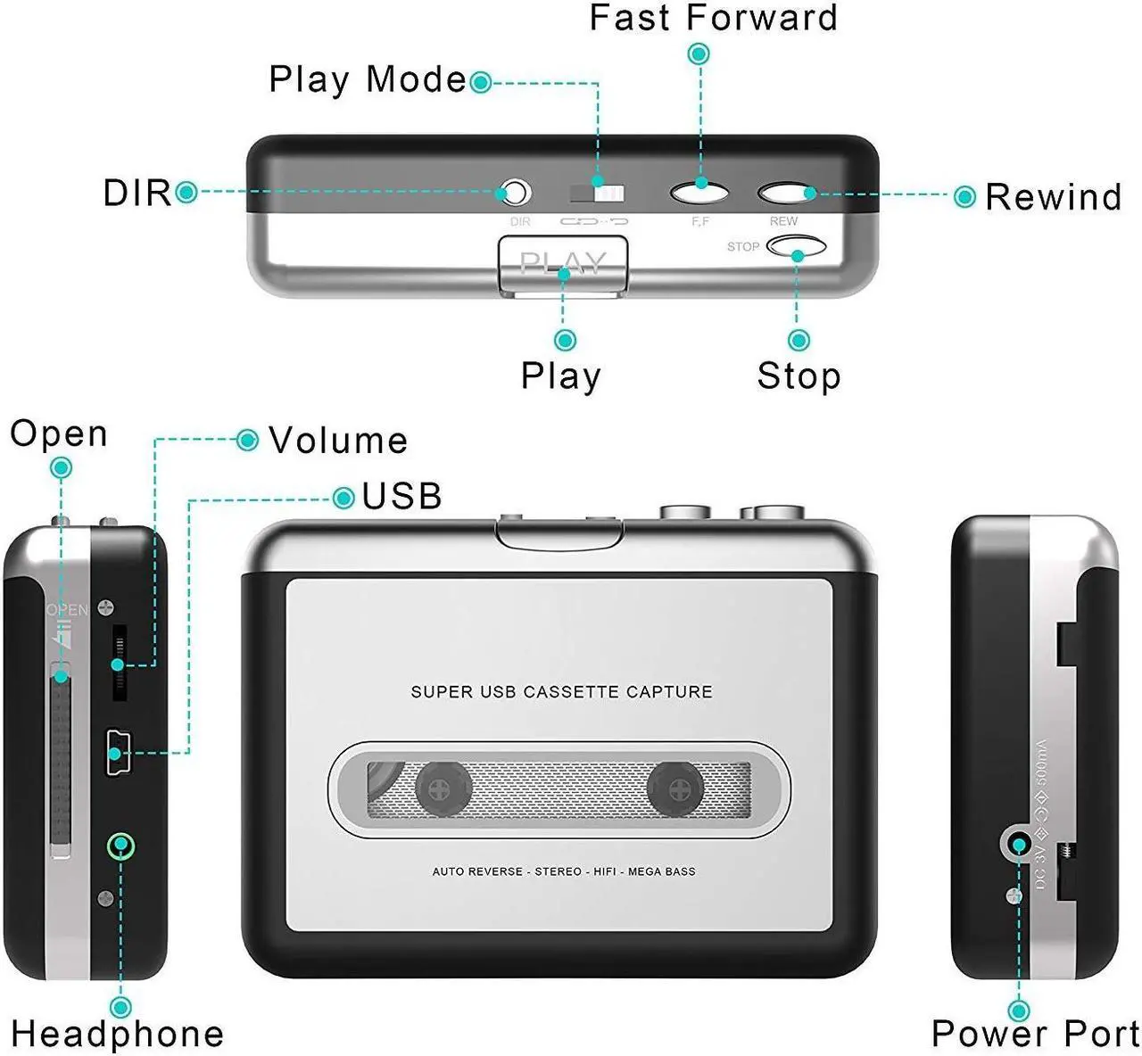 Alt view image 5 of 7 - Cassette Player-Cassette Tape To MP3 CD Converter Via USB,Portable Cassette Tape Converter Captures MP3 Audio Music,Convert Walkman Tape Cassette To MP3 Format,Compatible with Laptops Mac and Personal