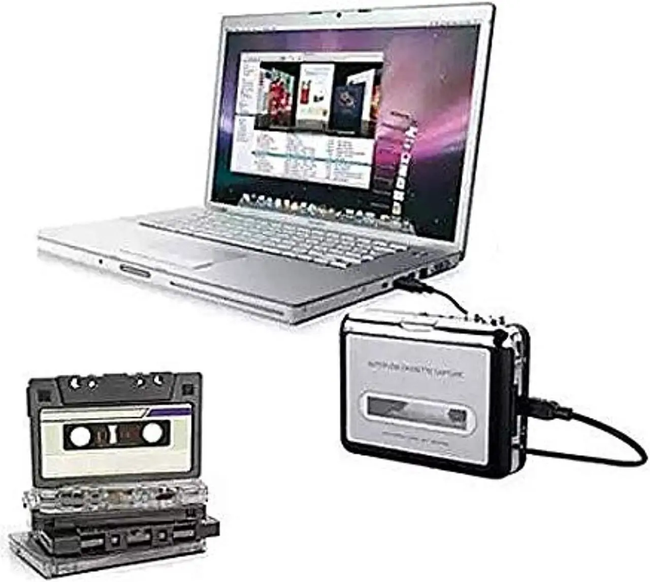 Alt view image 7 of 7 - Cassette Player-Cassette Tape To MP3 CD Converter Via USB,Portable Cassette Tape Converter Captures MP3 Audio Music,Convert Walkman Tape Cassette To MP3 Format,Compatible with Laptops Mac and Personal