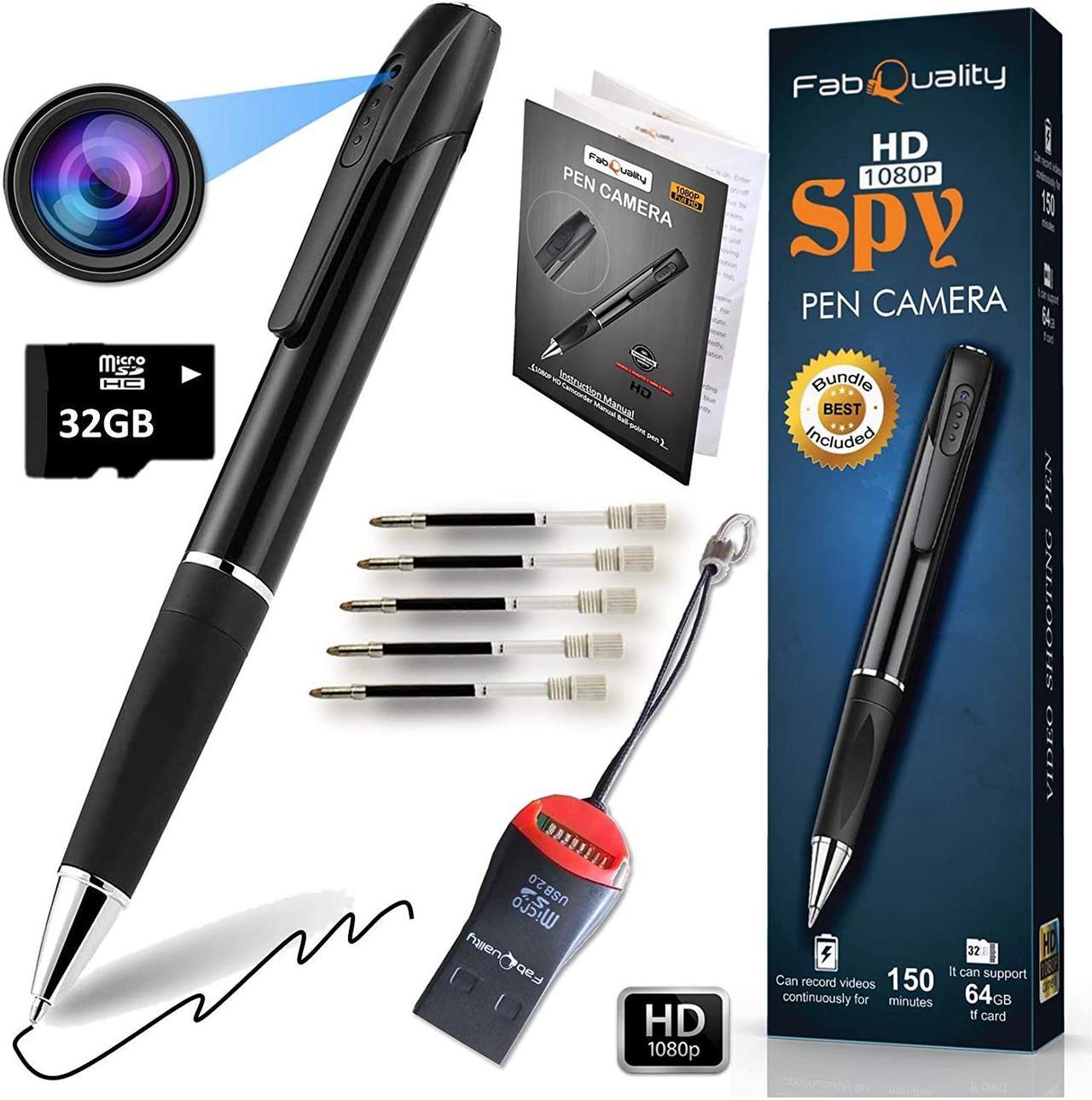 Spy Camera Pen 1080P HD Recording (with 32 GB Memory Card) - Spy Pen Camera, Hidden Camera Pen - Mini Spy Hidden Camera, Spy Cam with Small Camera - Mini Hidden Camera + 5 Inks + SD Card Reader