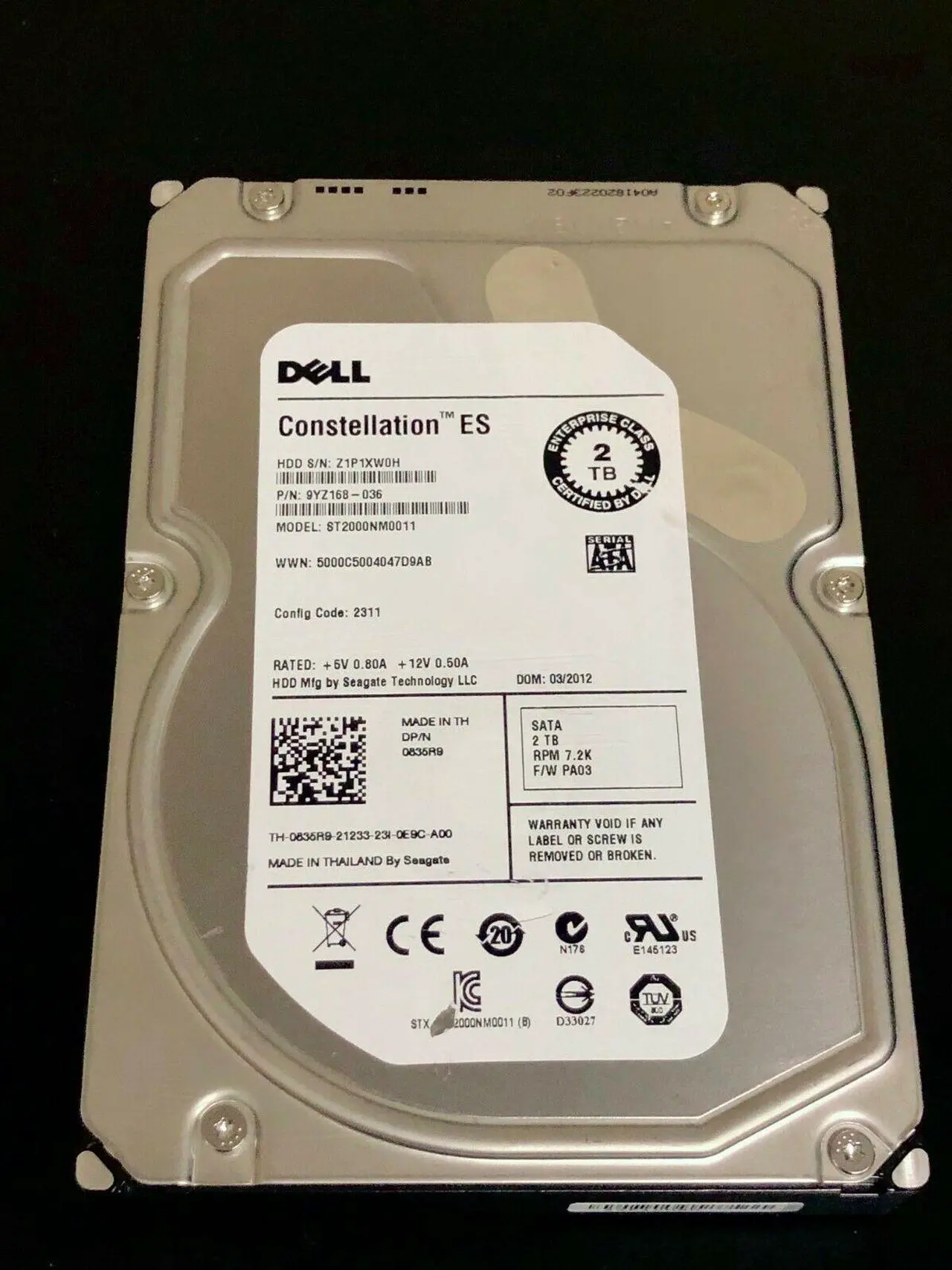 Alt view image 6 of 17 - DELL 835R9 2Tb 7200Rpm Sata6Gbps 64Mb Buffer 3.5Inch Hard Disk Drive With Tray