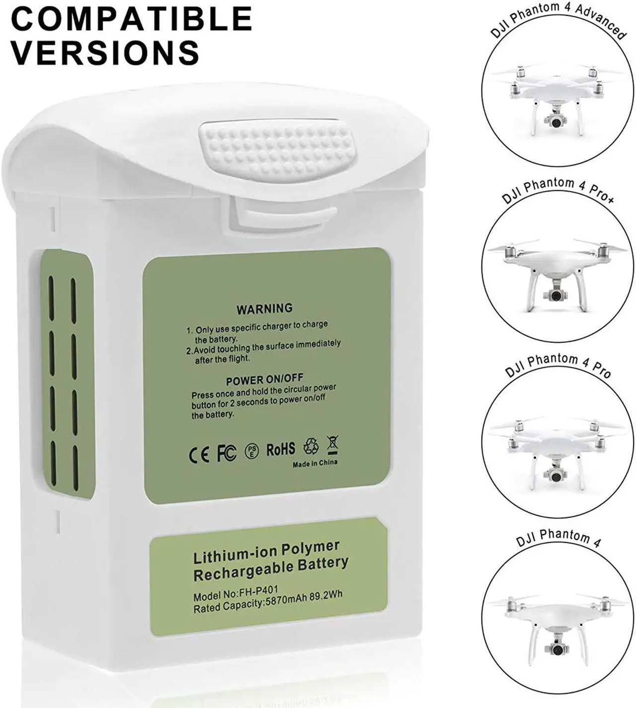 Alt view image 2 of 7 - Coolshow Phantom 4 Series (5870Mah 15.2V) 2 Packs Lipo Intelligent Flight Replacement Battery For Dji Phantom 4, Phantom 4 Pro, Phantom 4 Pro V2.0, Phantom 4 Pro Plus, Phantom 4 Advanced