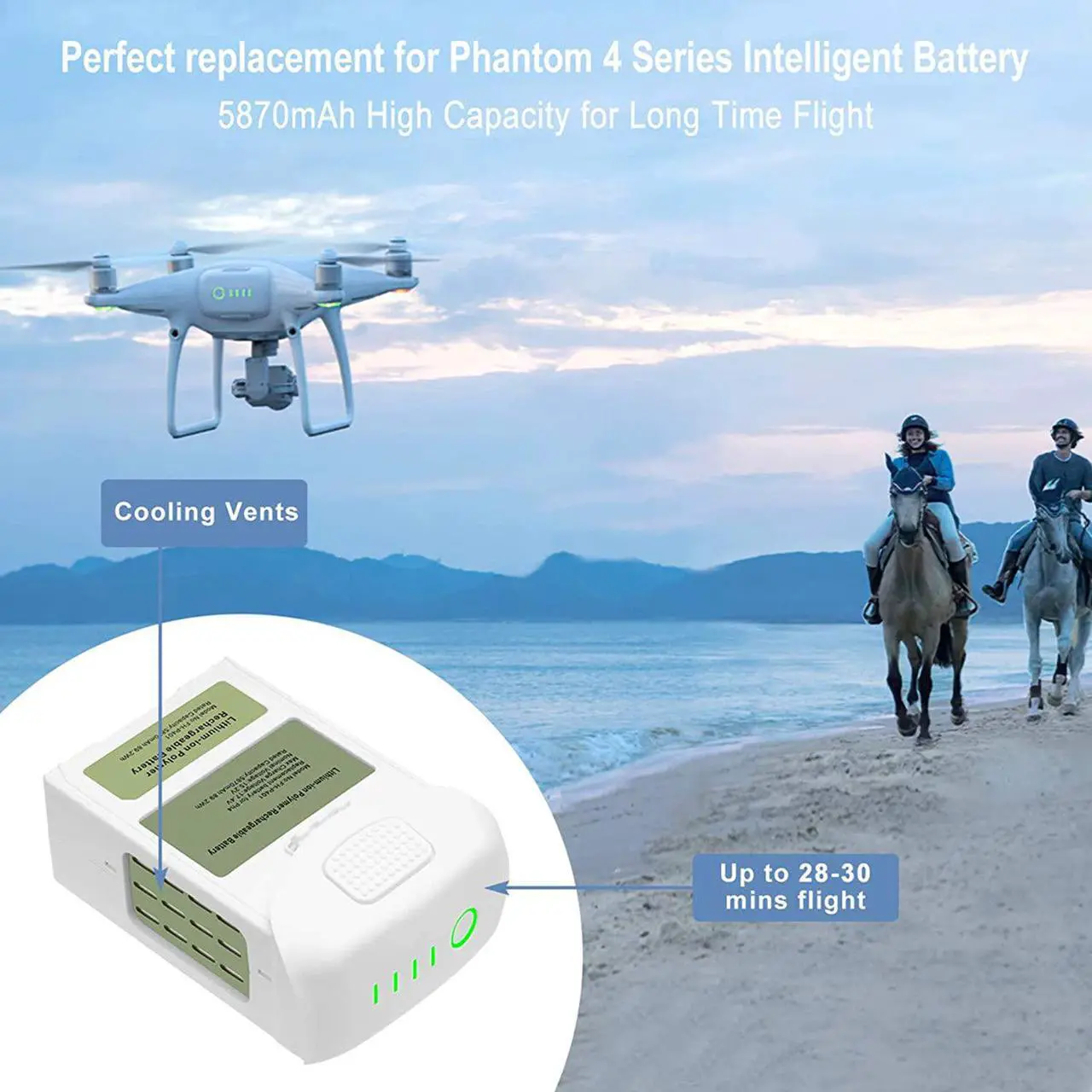 Alt view image 6 of 7 - Coolshow Phantom 4 Series (5870Mah 15.2V) 2 Packs Lipo Intelligent Flight Replacement Battery For Dji Phantom 4, Phantom 4 Pro, Phantom 4 Pro V2.0, Phantom 4 Pro Plus, Phantom 4 Advanced