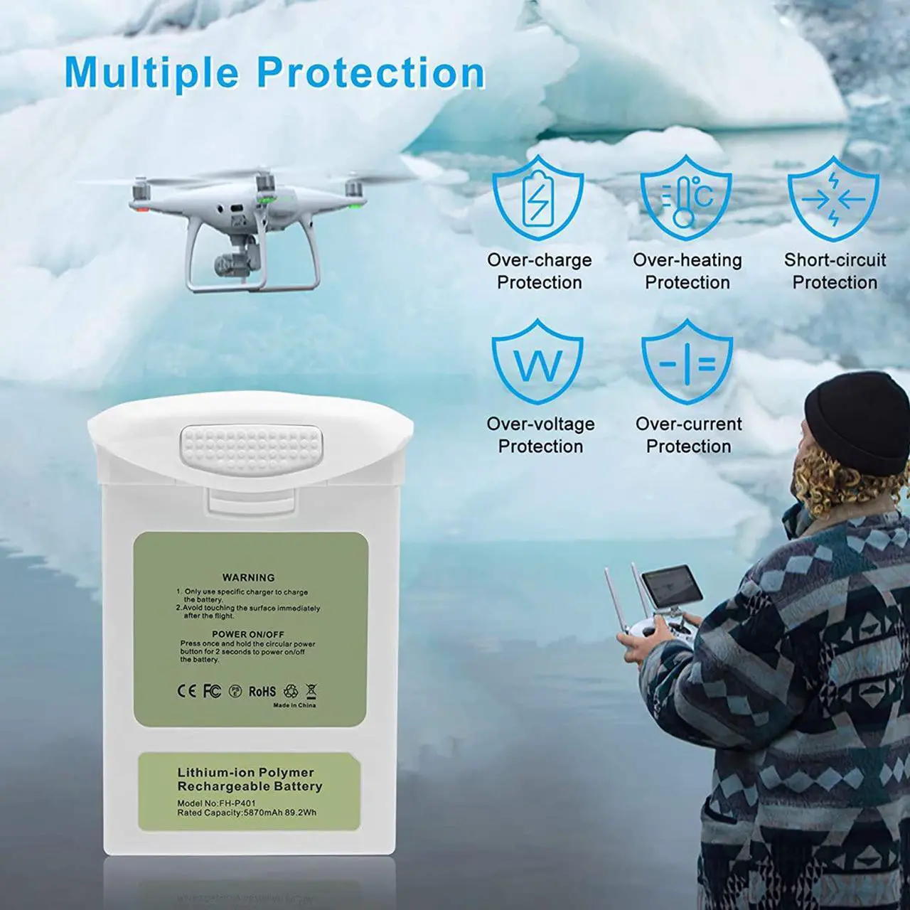 Alt view image 7 of 7 - Coolshow Phantom 4 Series (5870Mah 15.2V) 2 Packs Lipo Intelligent Flight Replacement Battery For Dji Phantom 4, Phantom 4 Pro, Phantom 4 Pro V2.0, Phantom 4 Pro Plus, Phantom 4 Advanced
