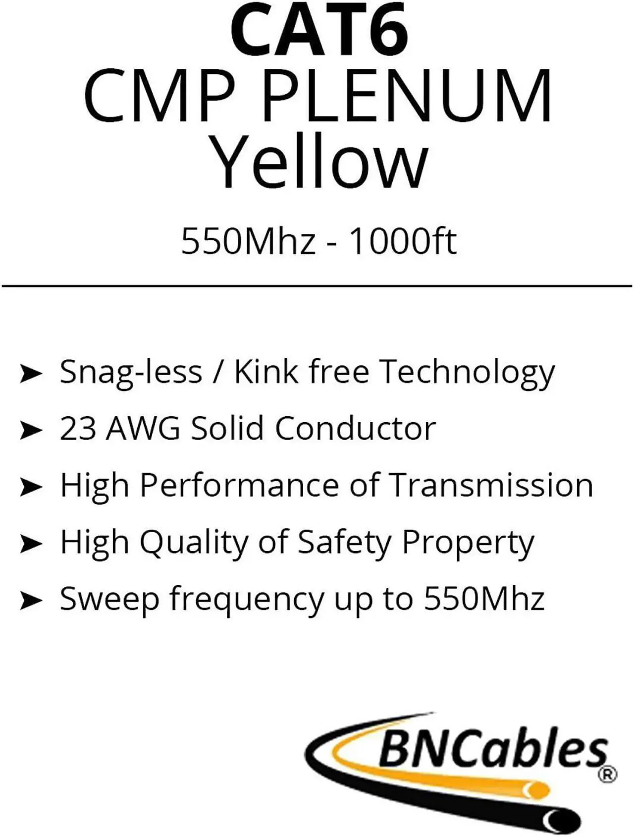 Alt view image 5 of 6 - CAT6 Plenum (CMP) Cable, 1000FT | 23AWG 4Pair, Solid 550MHz Network Cable Unshielded Twisted Pair (UTP) Yellow