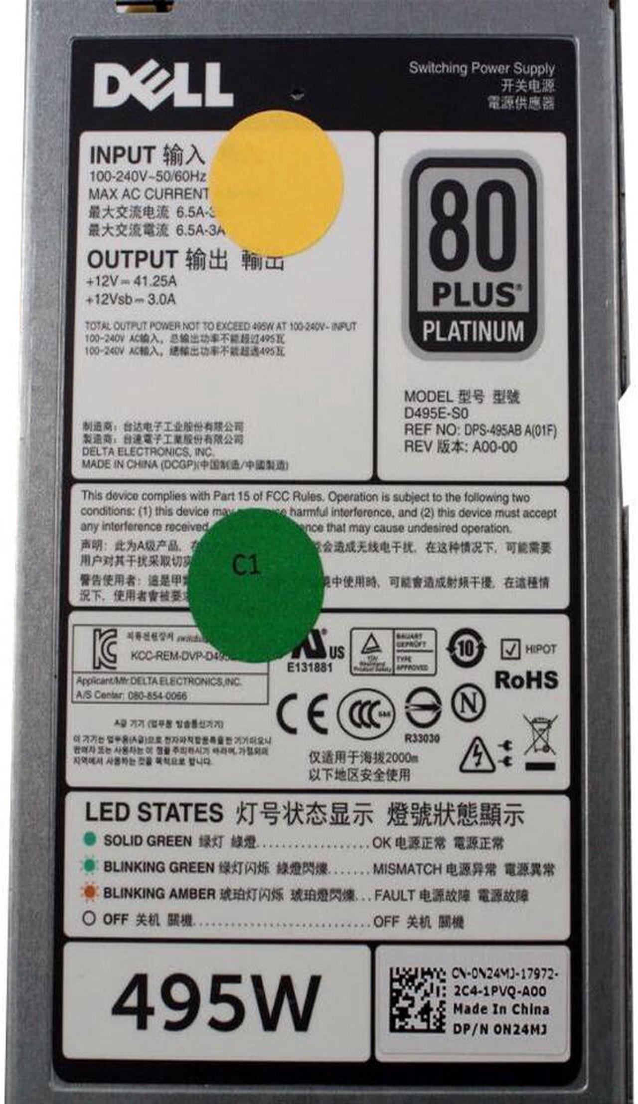 Alt view image 6 of 6 - Dell 495W 80Plus Platinum Power Supply For PowerEdge T320 D495E-S0 N24MJ 3GHW3