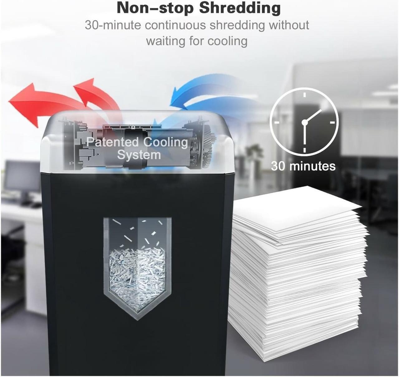 Alt view image 7 of 18 - Bonsaii 14-Sheet Cross-Cut Heavy Duty Paper Shredder, 30-Minute Continuous Running Time, Credit Card/Staples Shredders for Office, Quiet Shredding Machine with Jam Proof System (C169-B)