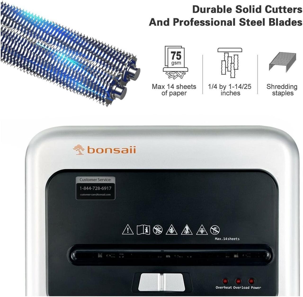 Alt view image 10 of 18 - Bonsaii 14-Sheet Cross-Cut Heavy Duty Paper Shredder, 30-Minute Continuous Running Time, Credit Card/Staples Shredders for Office, Quiet Shredding Machine with Jam Proof System (C169-B)