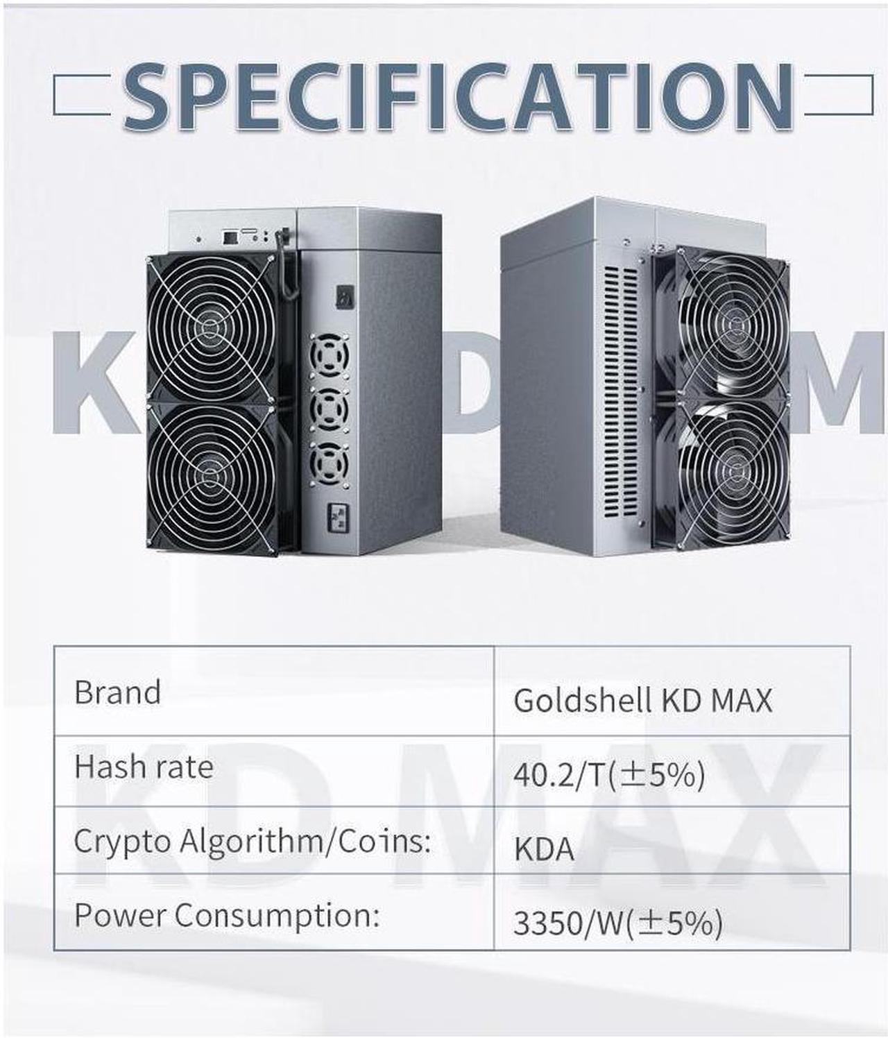 Gold shell KD Max 40.2Th/s Hashrate 3350W Power Kadena Miner withPower Cord