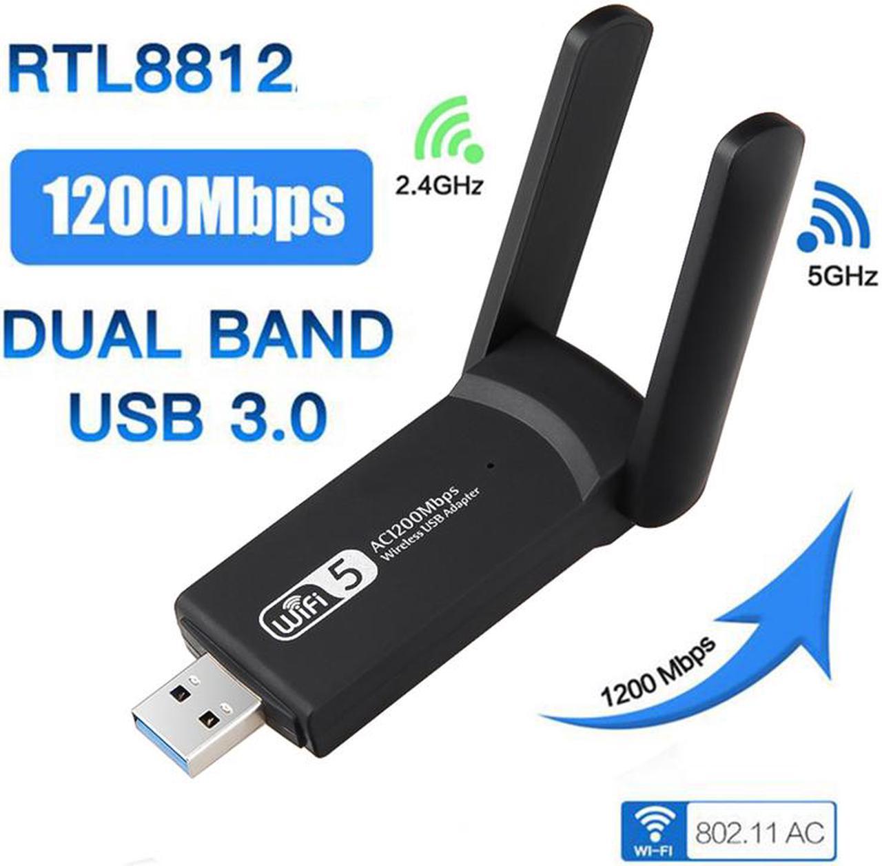 Fenvi Wireless USB WiFi Adapter, WiFi Adapter USB 3.0 AC1200 High Gain Dual 5dBi Antennas 802.11ac/a/b/g/n Dual Band 2.42GHz/300Mbps 5.8GHz/867Mbps for PC Windows 10/8/7,USB Computer Network Adapters