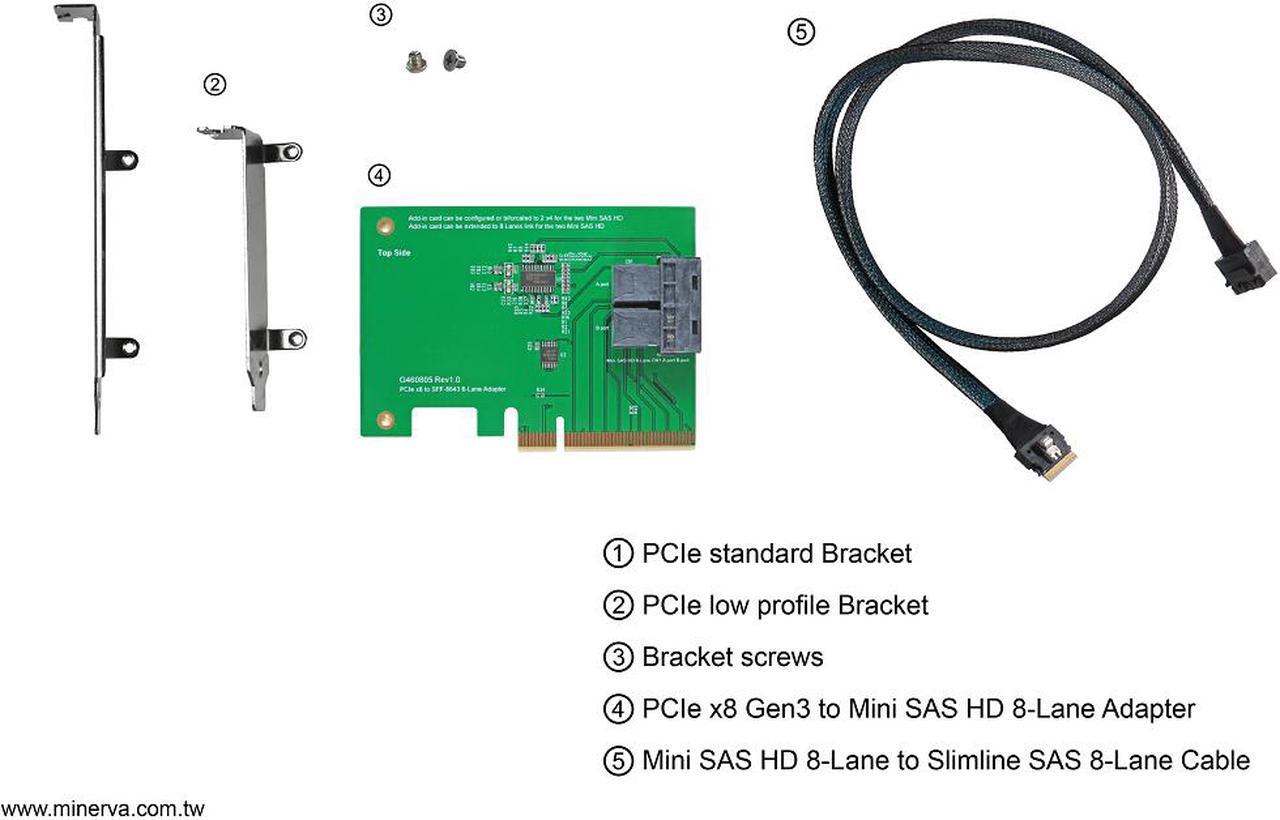 Alt view image 2 of 5 - PCIe x8 Gen3 to Mini SAS HD (SFF-8643) 8-Lane Adapter with Mini SAS HD 8-Lane to Slimline SAS 8-Lane Cable KIT