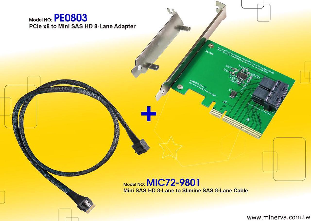 Main image of PCIe x8 Gen3 to Mini SAS HD (SFF-8643) 8-Lane Adapter with Mini SAS HD 8-Lane to Slimline SAS 8-Lane Cable KIT