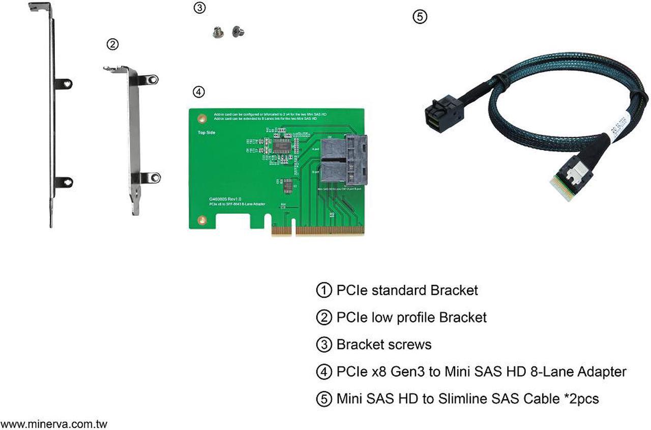 Alt view image 4 of 4 - PCIe x8 Gen3 to Mini SAS HD (SFF-8643) 8-Lane Adapter with Mini SAS HD to Slimline SAS Cable x2 pcs KIT