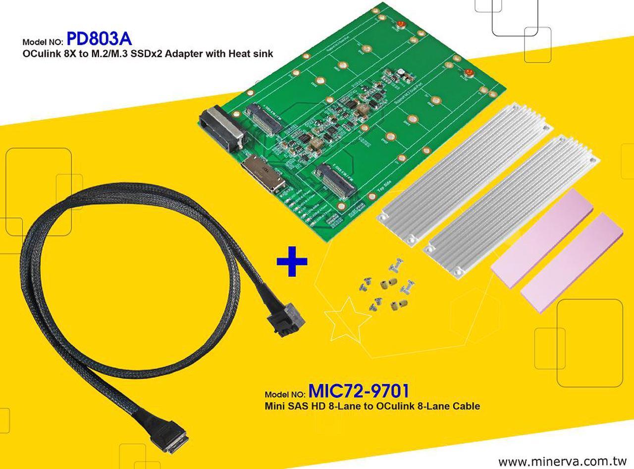 Main image of PD803A - OCulink 8-Lane (SFF-8612 8i) to M.2 NVMe SSD for Tri-Mode HBA 9405W-16i with Mini SAS HD 8-Lane (SFF-8643 8x) to OCulink 8-Lane Cable KIT