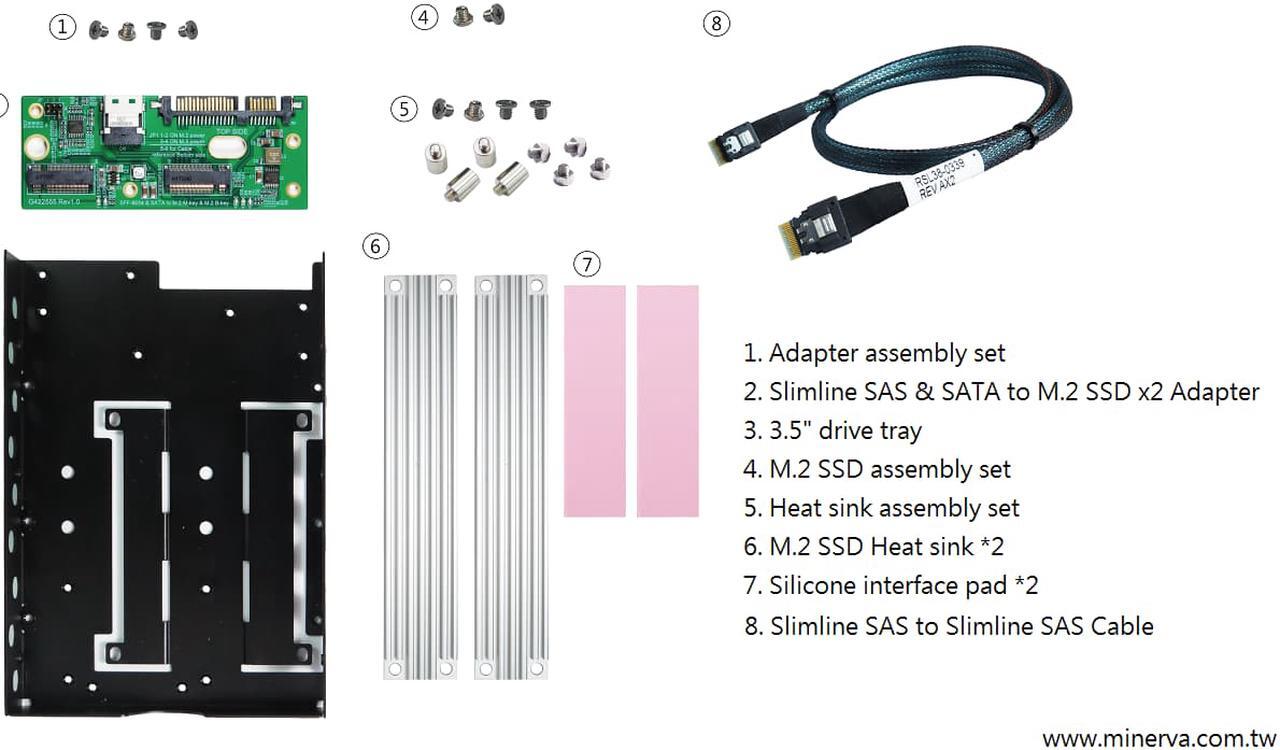 Alt view image 2 of 6 - Innocard 3.5" Slimline SAS & SATA to M.2 SSD x2 drive tray with Slimline SAS to Slimline SAS Cable KIT