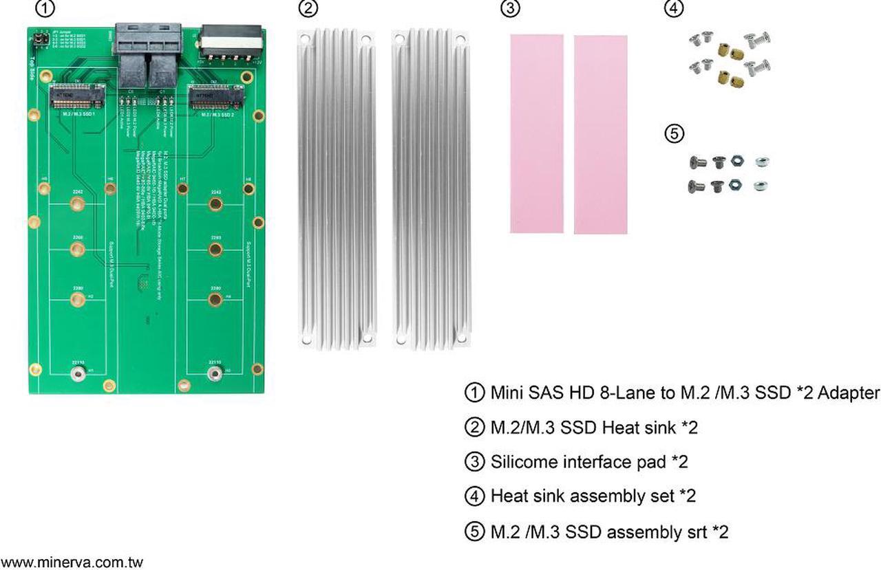 Alt view image 2 of 6 - Mini SAS HD 8x to M.2 NVMe SSD for Broadcom Tri-Mode MegaRaid 9460-8i