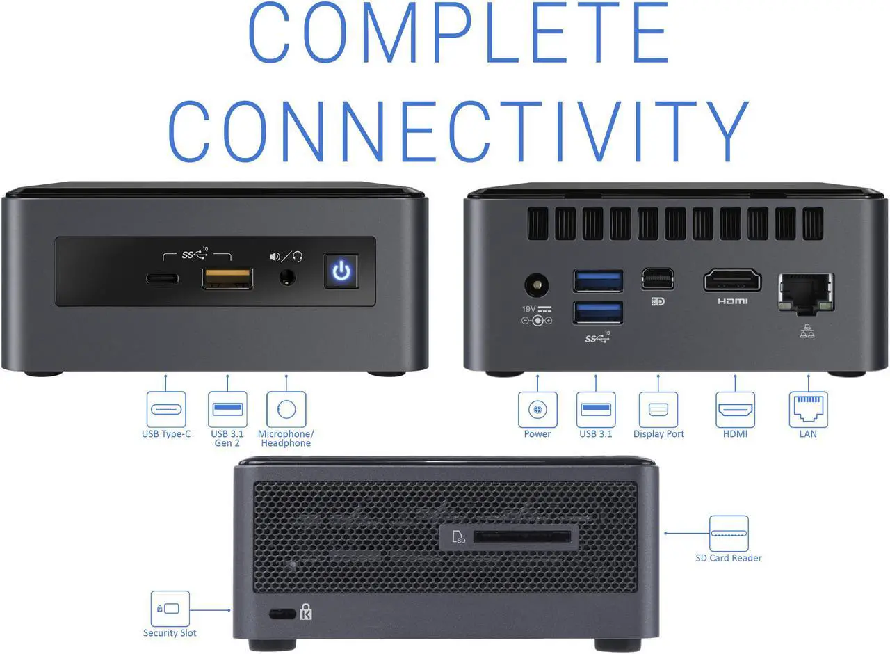 Alt view image 2 of 5 - Intel NUC8i5INHPA Mini PC, Intel Core i5-8265U Upto 3.9GHz, 8GB RAM, 1TB SSD, AMD Radeon 540X, HDMI, Mini DisplayPort, Card Reader, Wi-Fi, Bluetooth, Windows 10 Pro
