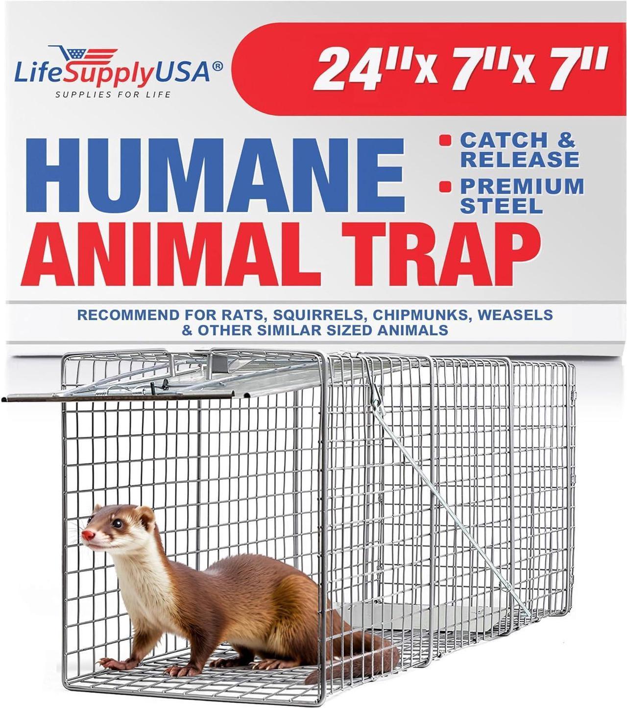 Heavy Duty Catch Release Medium Live Humane Animal Cage Trap for Cats Skunks Rats Squirrels 24x7x7