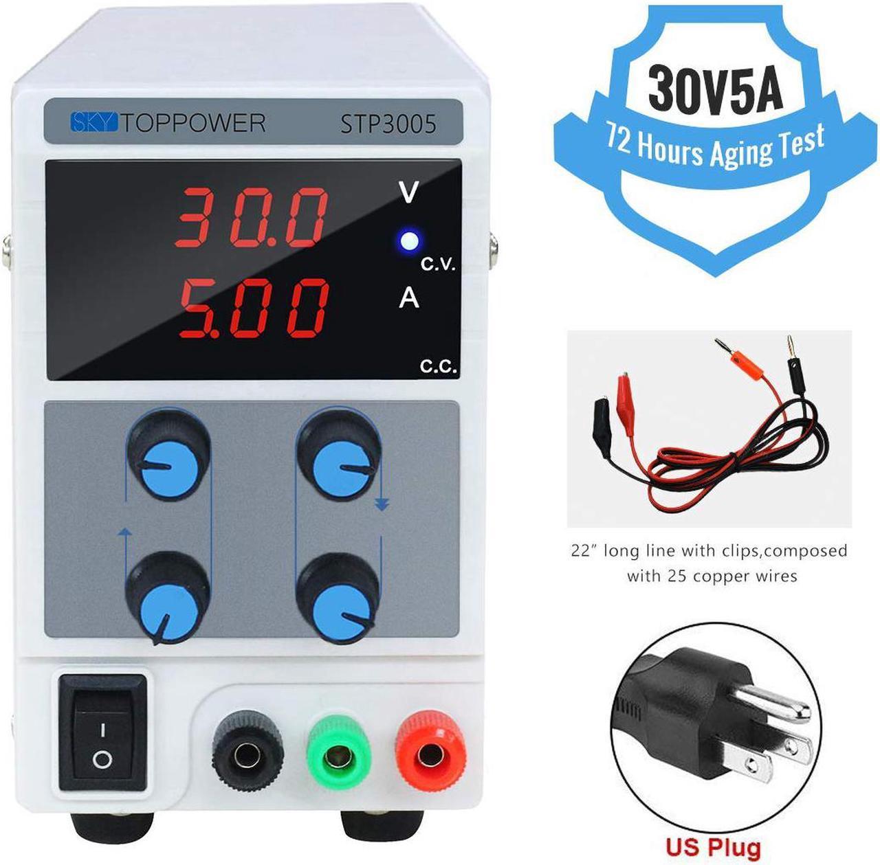 30V 5A DC Power Supply Variable, Adjustable Switching Regulated Power Supply Digital, with Alligator Leads US Power Cord for Spectrophotometer and lab Equipment Repair