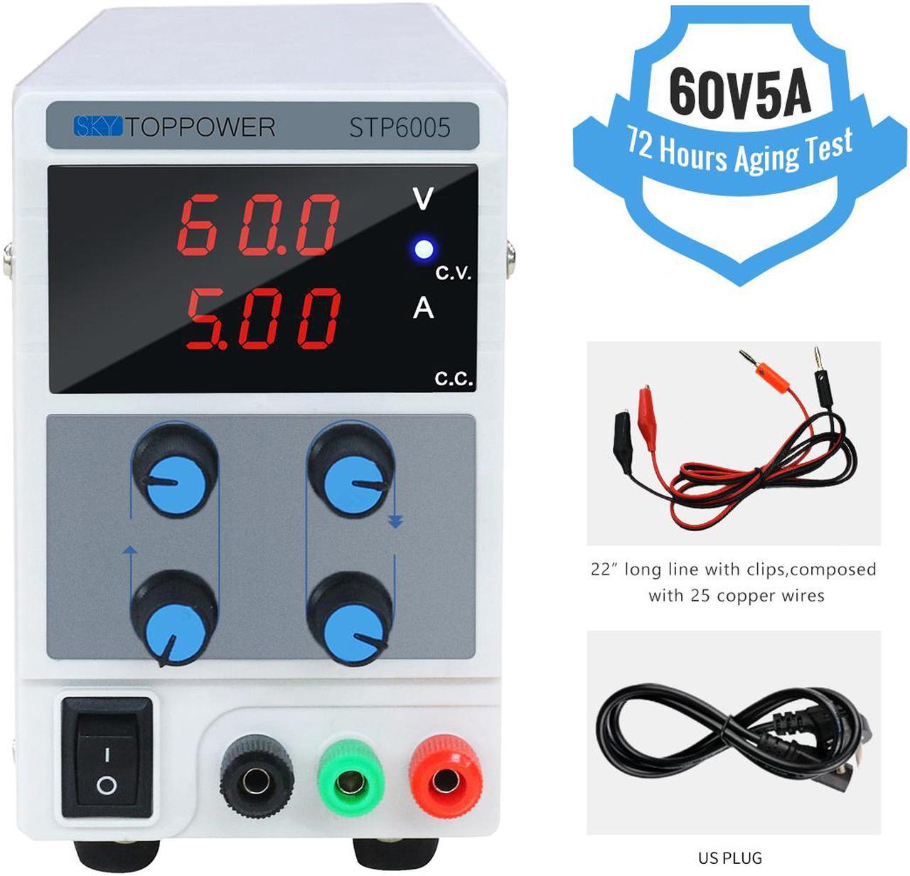 DC Power Supply 60V 5A  Adjustable Lab Test Power Supply 3 Digital for Repair , DIY Tool