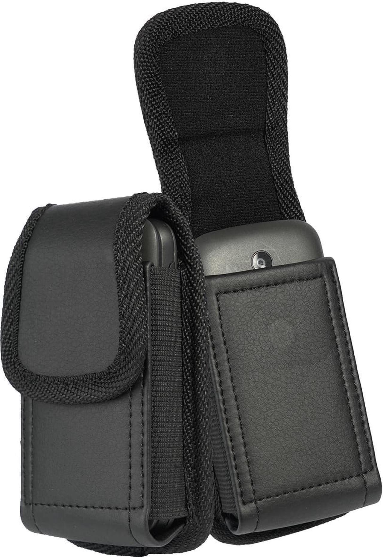 Alt view image 6 of 11 - case for kyocera flip phone, nakedcellphone black vegan leather vertical pouch [with belt loop, metal clip, magnetic closure] for duraxv extreme e4810, duraxv lte e4610, duraxe epic e4830, duraxtp
