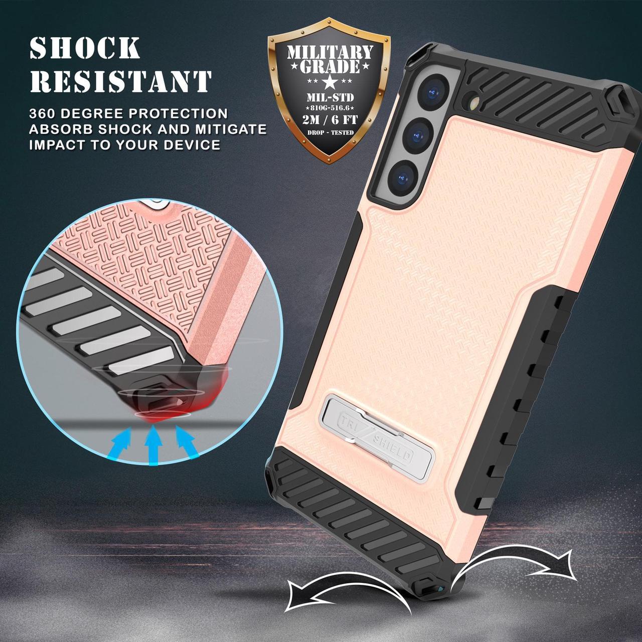 Alt view image 2 of 7 - Blush Pink Case Cover with Metal Kickstand and Strap for Galaxy S22 5G