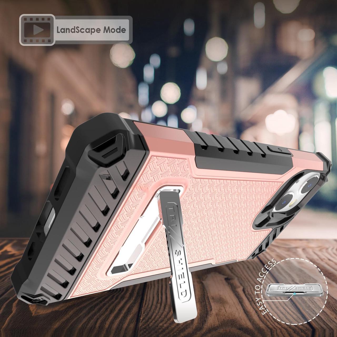 Alt view image 2 of 7 - Blush Pink Hybrid Case Cover with Metal Kickstand and Strap for iPhone 13