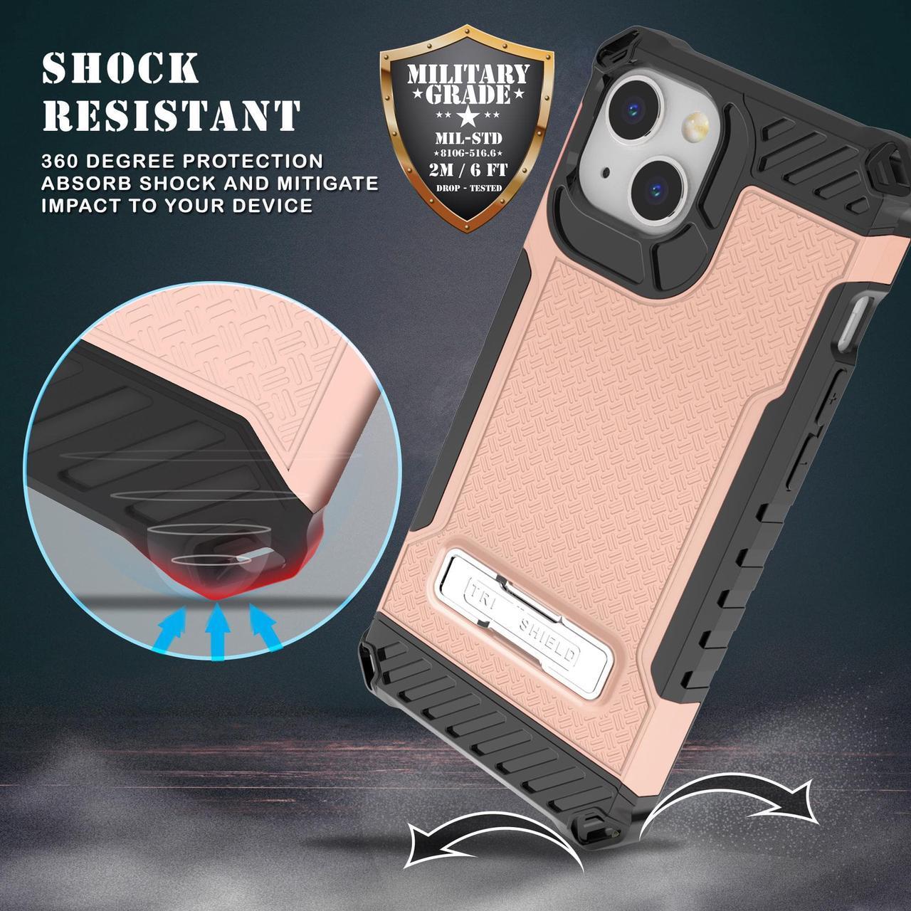 Alt view image 3 of 7 - Blush Pink Hybrid Case Cover with Metal Kickstand and Strap for iPhone 13