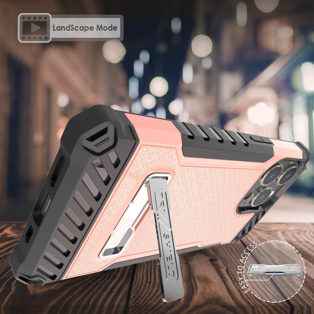 Alt view image 2 of 7 - Blush Pink Hybrid Case Cover with Kickstand and Strap for iPhone 13 Pro Max