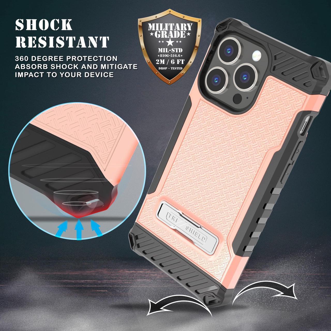 Alt view image 3 of 7 - Blush Pink Hybrid Case Cover with Kickstand and Strap for iPhone 13 Pro Max