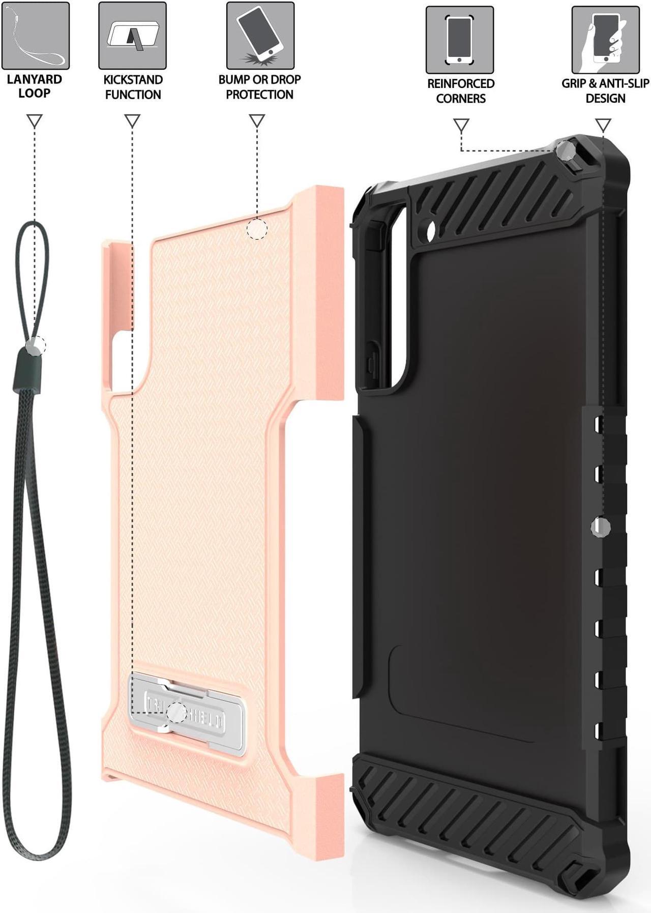Alt view image 4 of 7 - Blush Pink Case Cover with Metal Kickstand and Strap for Galaxy S22 5G