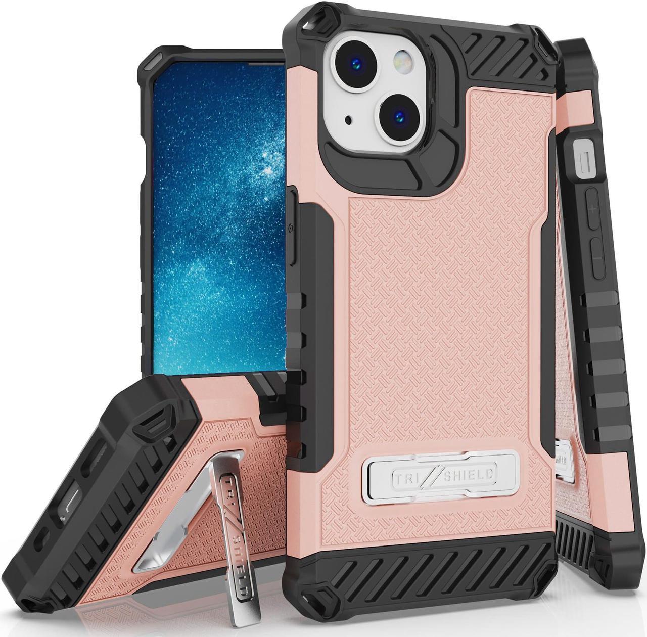 Main image of Blush Pink Hybrid Case Cover with Metal Kickstand and Strap for iPhone 13
