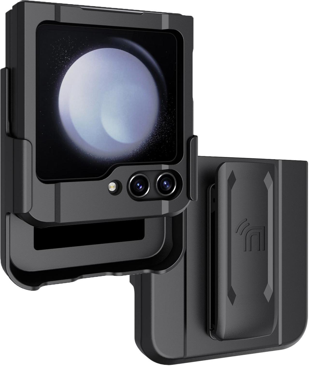 Alt view image 2 of 7 - Rugged Phone Case and Belt Clip Holster for Samsung Galaxy Z Flip 5 5G - Black